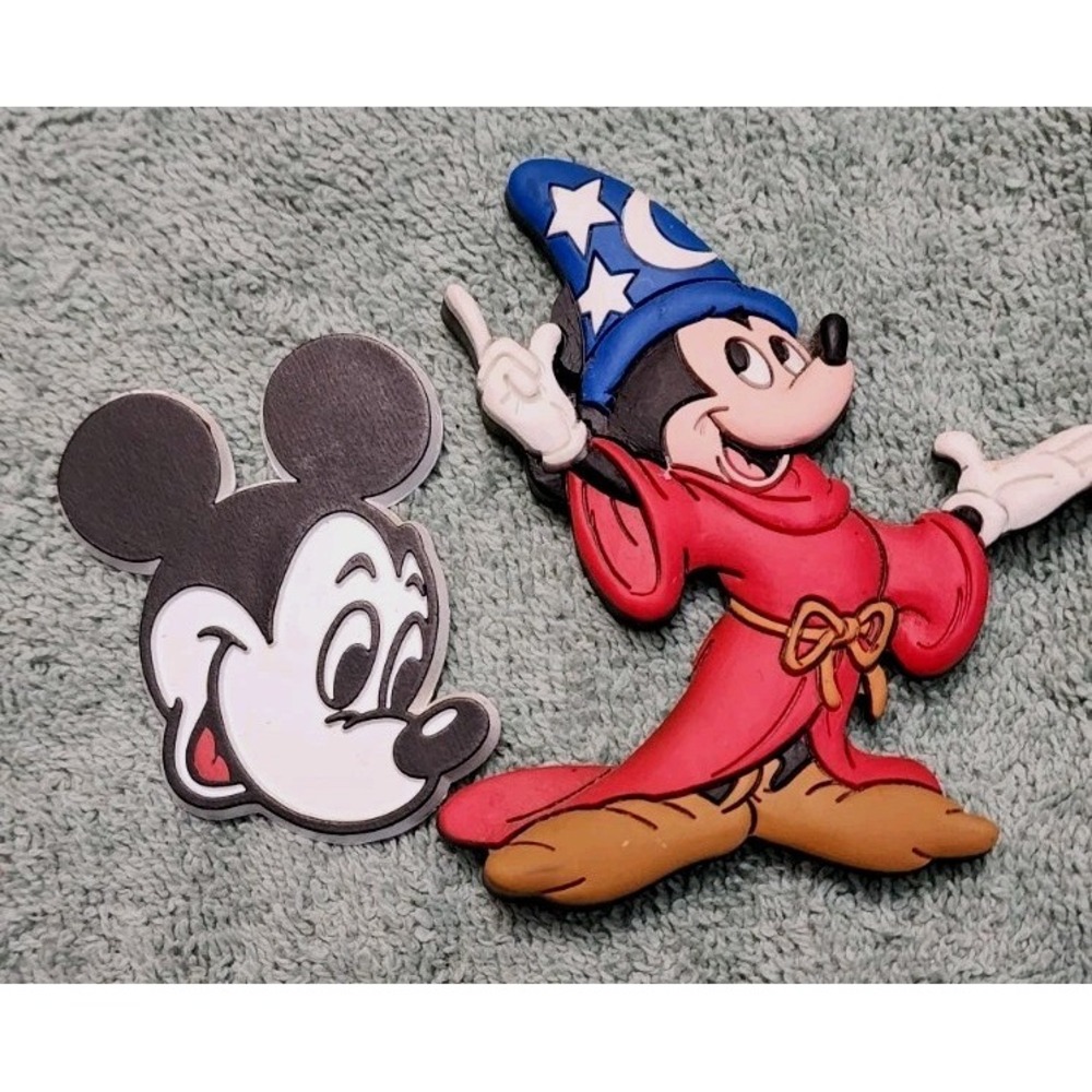 Lot 2 Disney Mickey Mouse Sorcerer & Head Magnets Vintage Disneycore